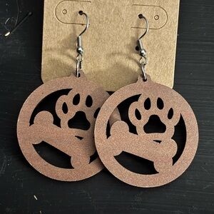 Paw & Bone Round Wooden Dangle Earrings - Copper Tone